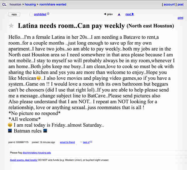 The Weirdest Houston Roommate Ads On Craigslist Thrillist 4997