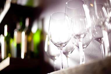 wine glasses, wine bottles, drinks