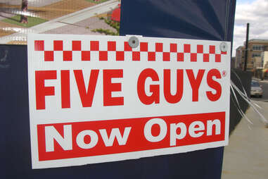 five guys burgers and fries open sign