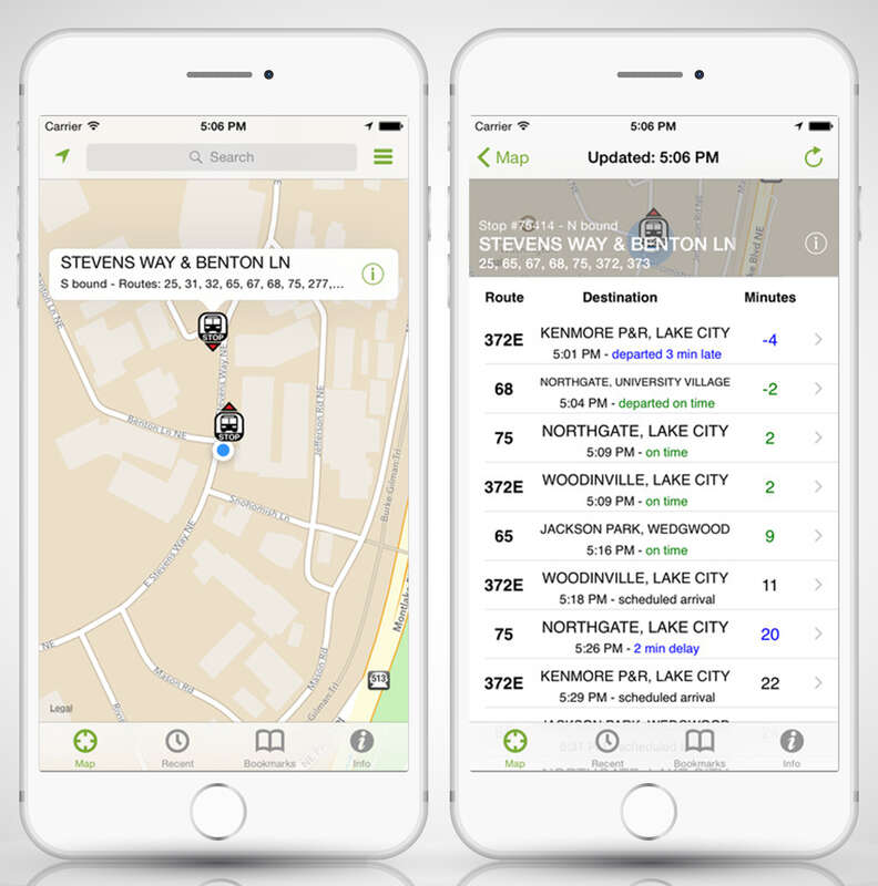 Screenshot of One Bus Away app for Seattle