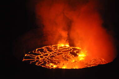 Mount Nyiragongo, an active volcano, in the Democratic Republic of the Congo in Africa