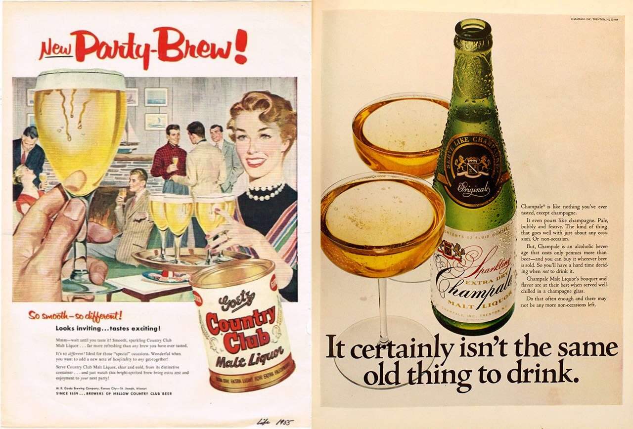 Old malt liquor ads for Country Club and Champale