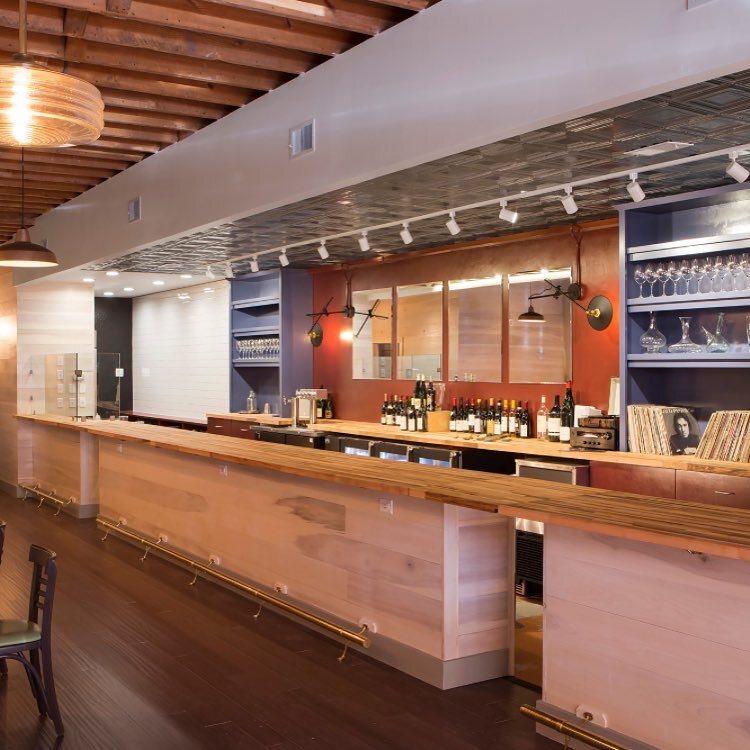 Long bar counter at Stems & Skins