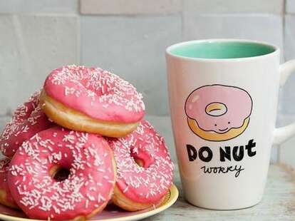 pink donuts with sprinkles and cute mug at donut alley in larkspur