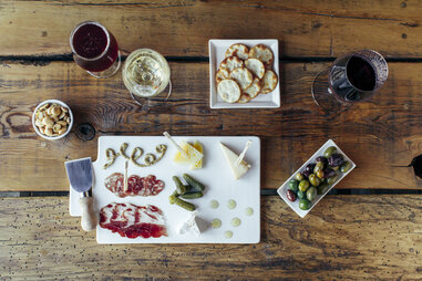 Wine, charcuterie, and appetizers at The Ruby Tap in Milwaukee, Wisconsin