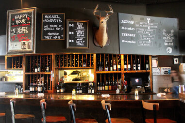 Interior and menu of Balzac wine bar in Milwaukee, Wisconsin