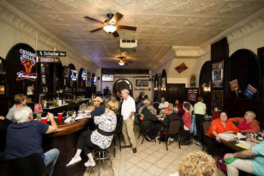 patrons at Schaller's Pump Bar in Chicago