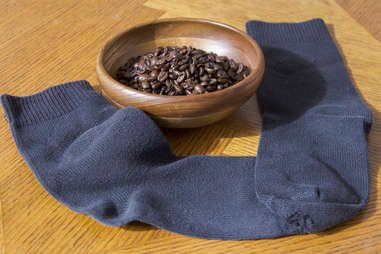 socks and coffee beans