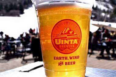 uinta beer in a plastic cup on ski mountains