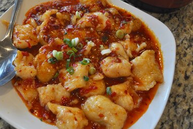 spicy dish with red pepper and scallions at China Jade