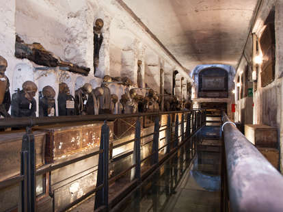 Underground tunnels. Capuchins catacombs, and mummies in Palermo, Italy