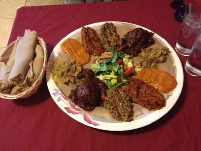 spicy yam platter dish at axum ethiopian in denver