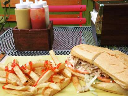 french fries and peruvian sandwich at juanita's cafe in elmhurst queens