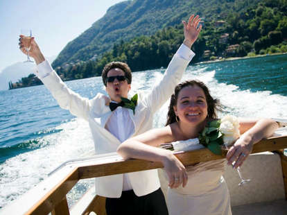 Couple man and woman married on Lake Cuomo, Italy
