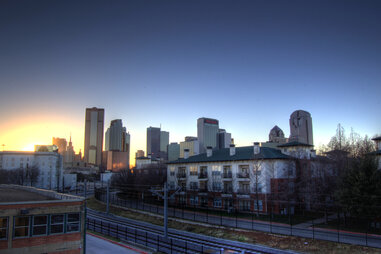 Dallas sunset skyline from Deep Ellum