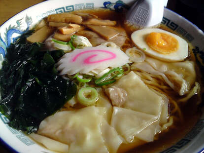 bowl of ramen soup with noodles and soft egg