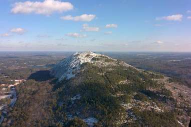 Snow-capped peak of Stone Mountain in Atlanta