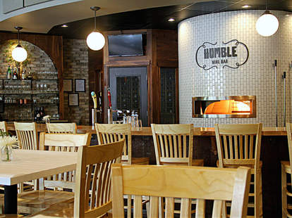 Humble Wine Bar, lakewood wine bar, Cleveland wine bar interior wood tables and chairs