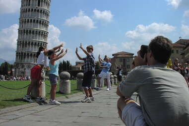 Leaning Tower of Pisa in Italy pose