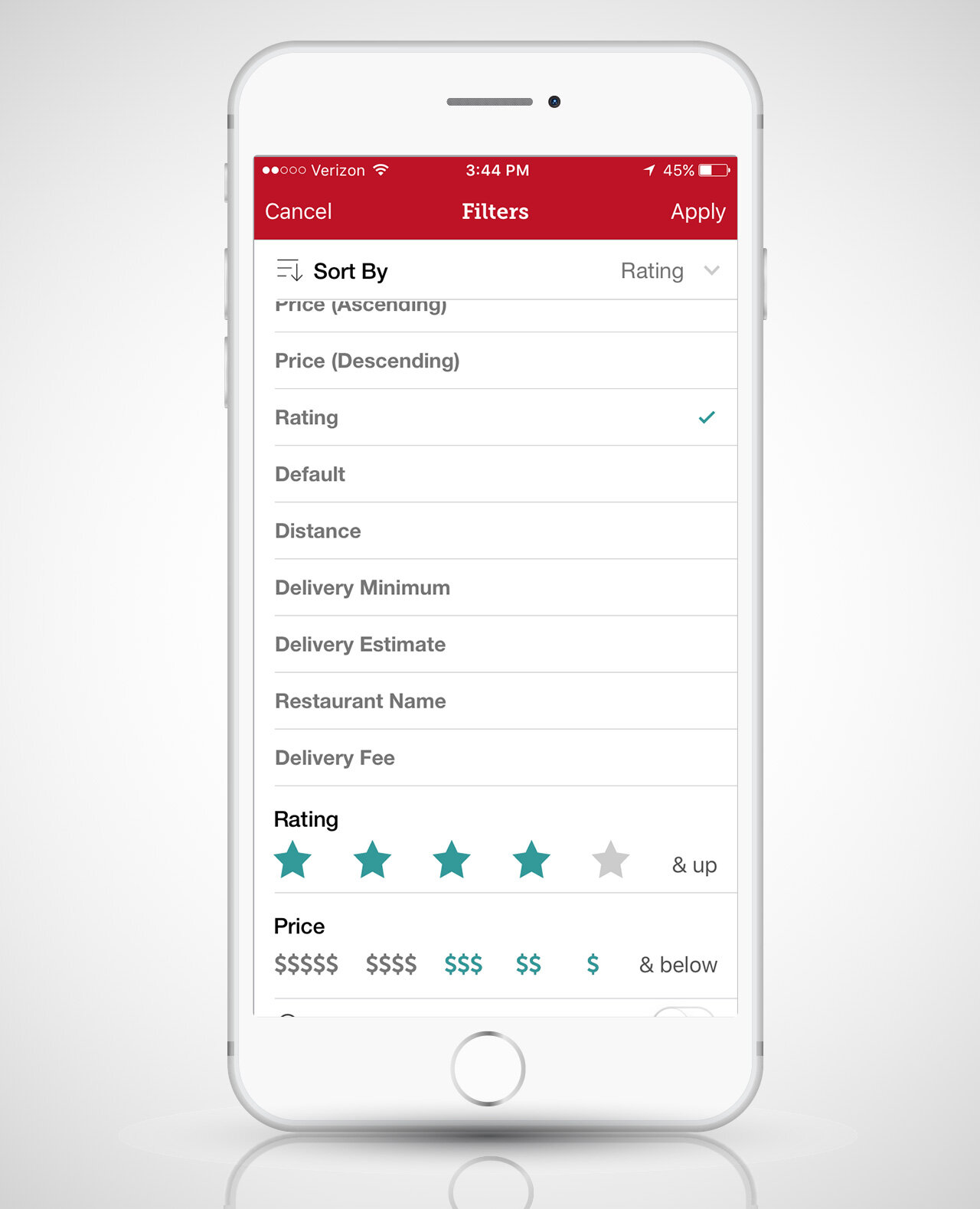 screenshot of the Seamless app on iPhone 6
