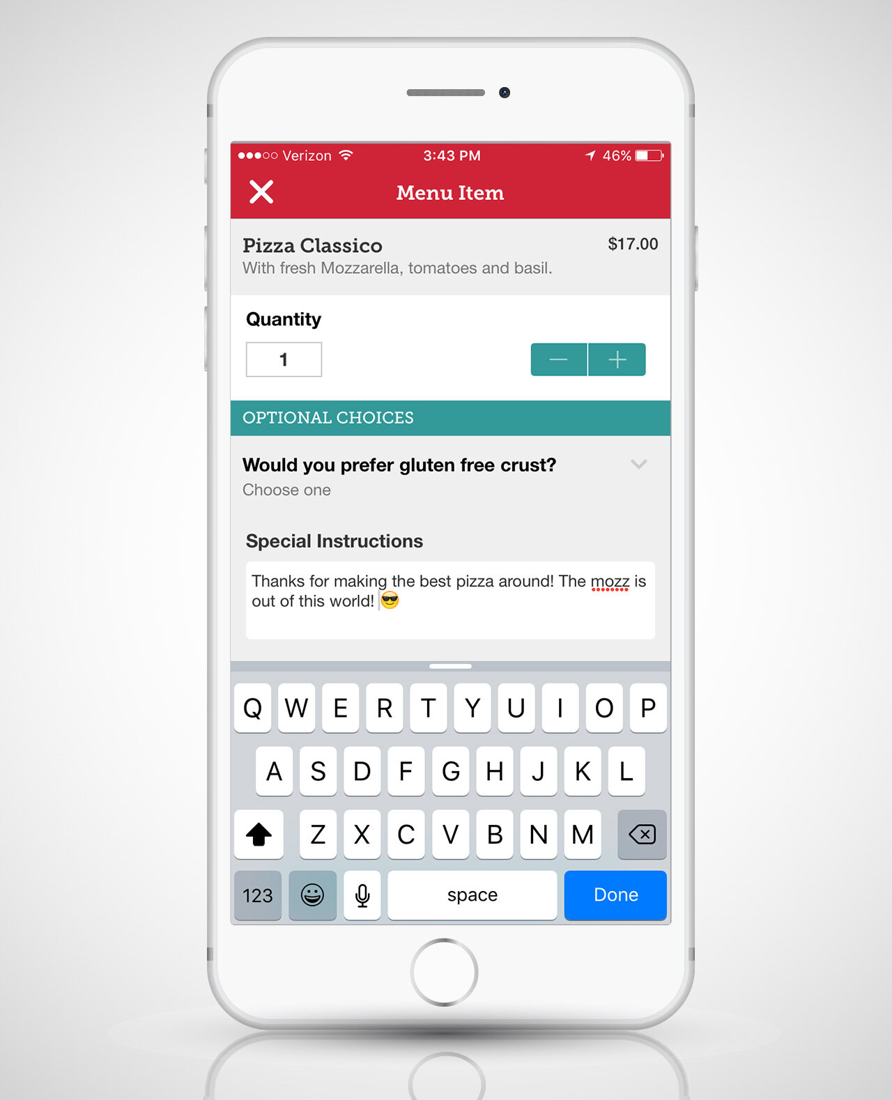 Screenshot of seamless app ordering food for delivery