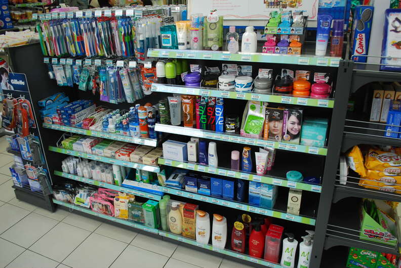 convenience store aisle with toiletry products