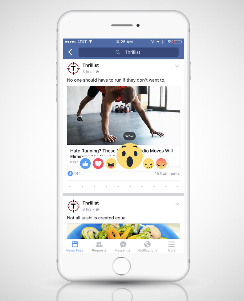 screenshot of Facebook app with reactions