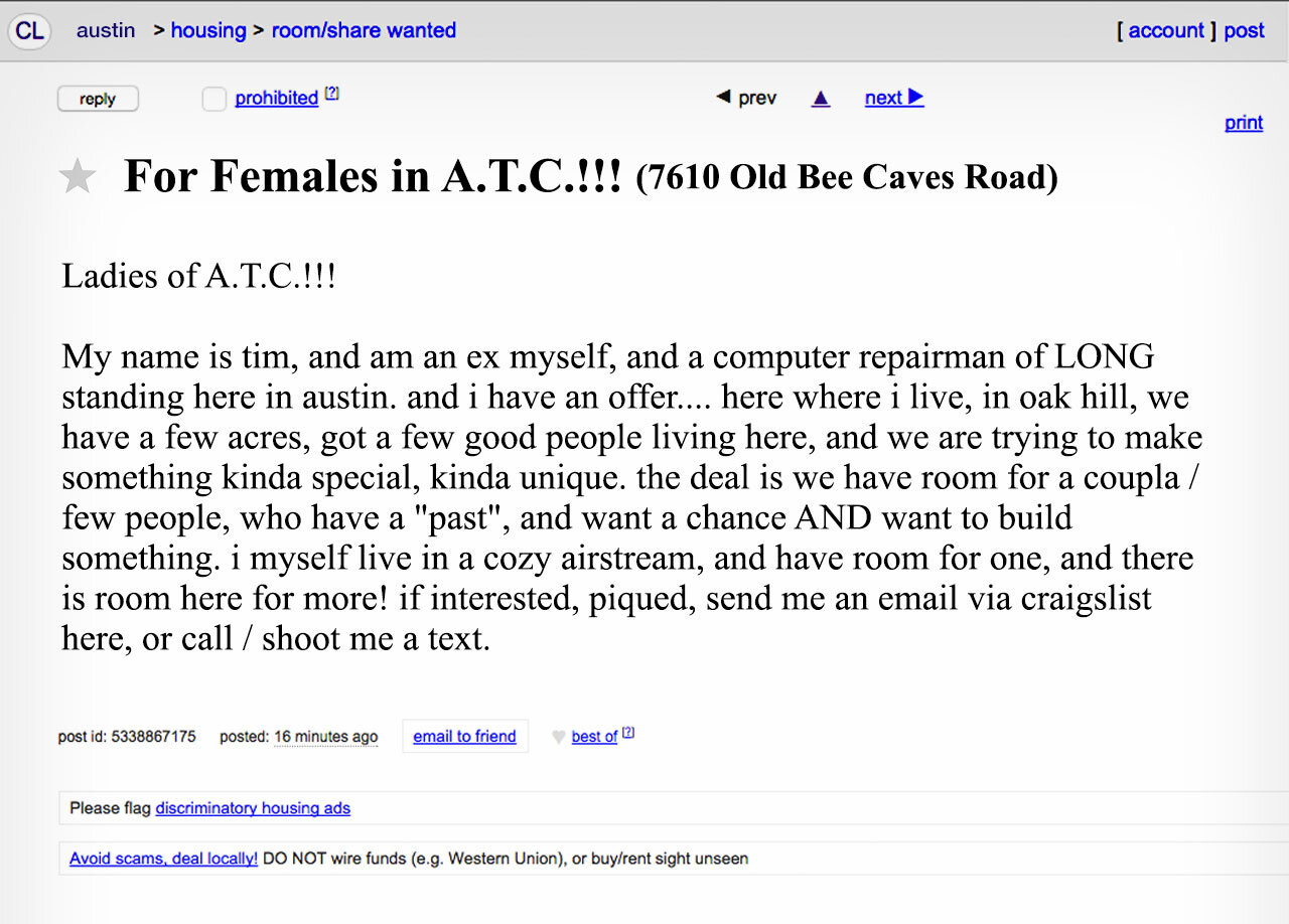Screenshot via Craigslist