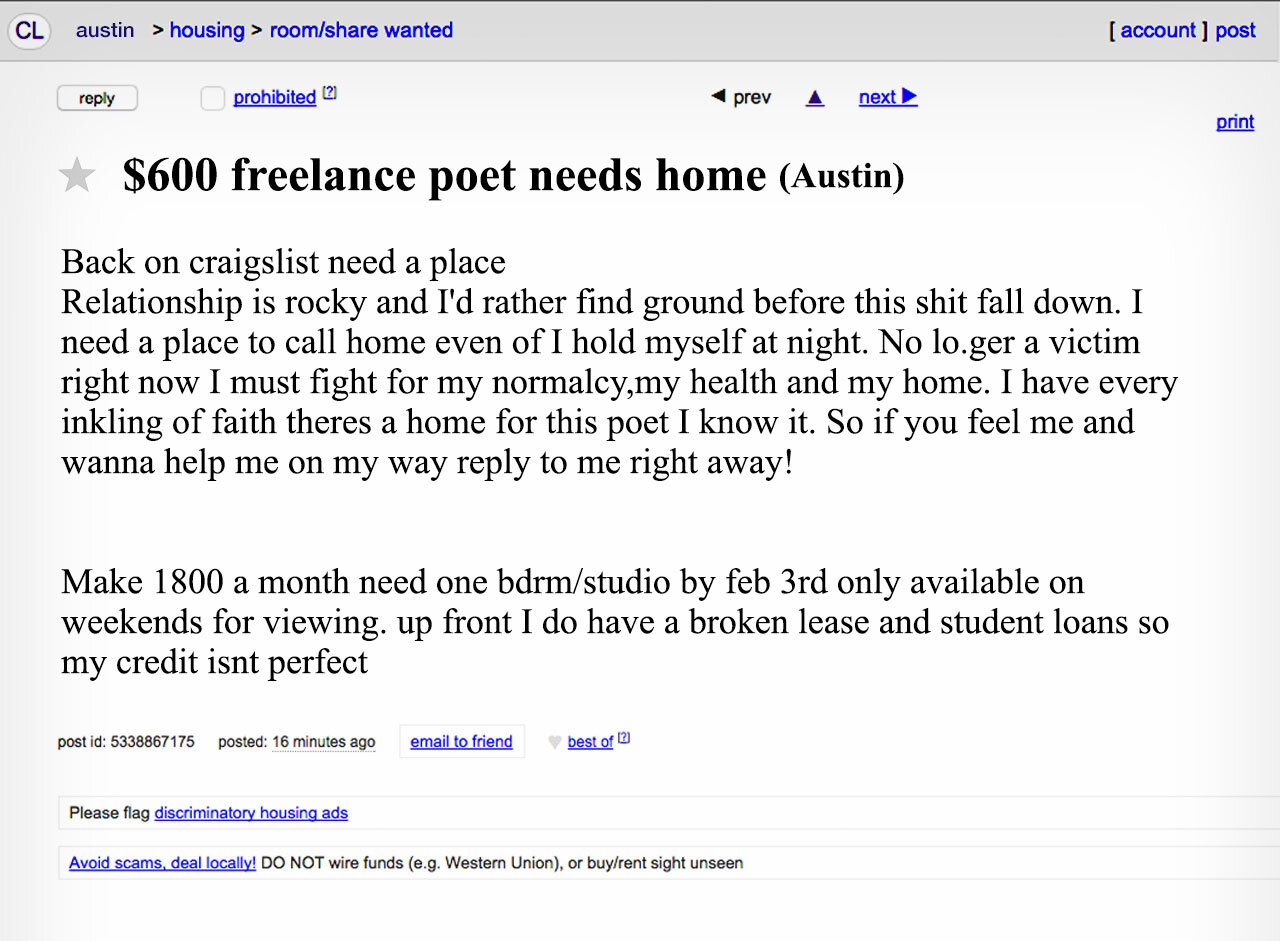 Screenshot via Craigslist