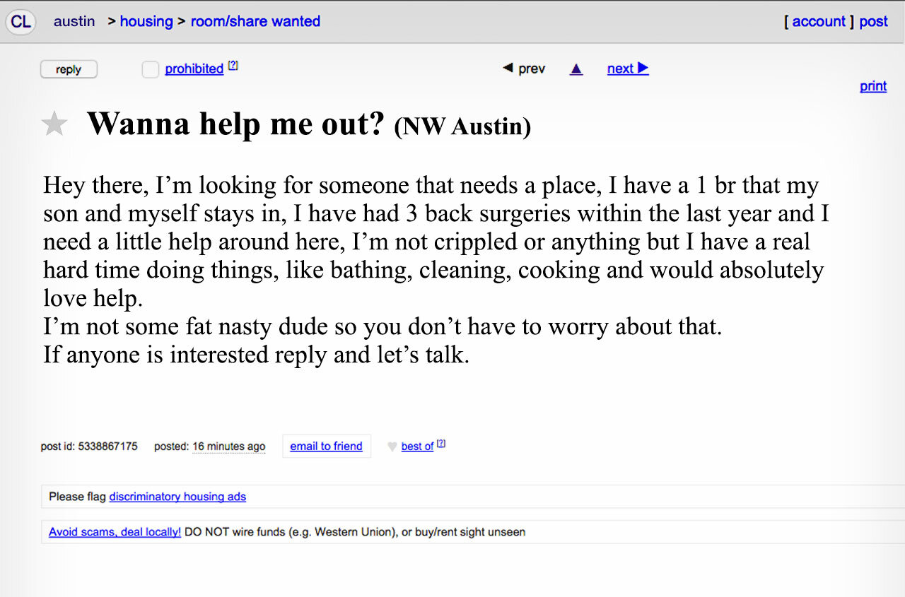 Screenshot via Craigslist