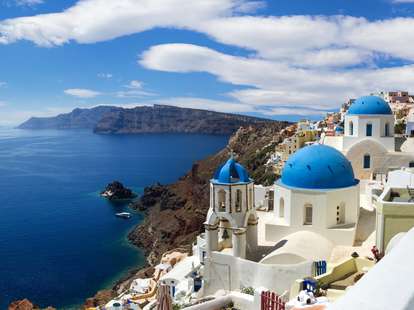 Panoramic image of Santorini from above