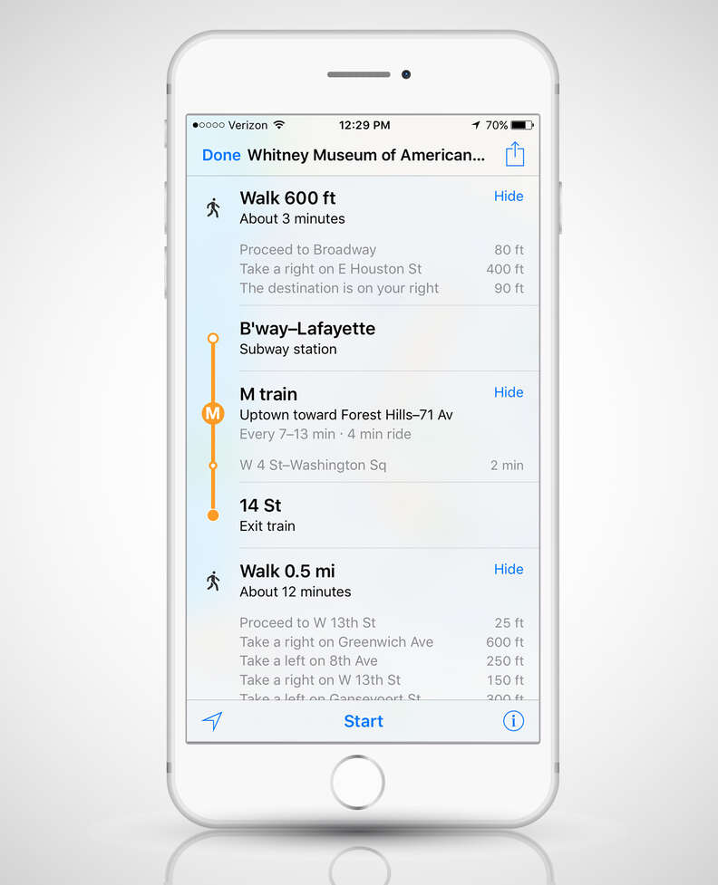 screenshot of Apple Maps transit directions on an iPhone 6