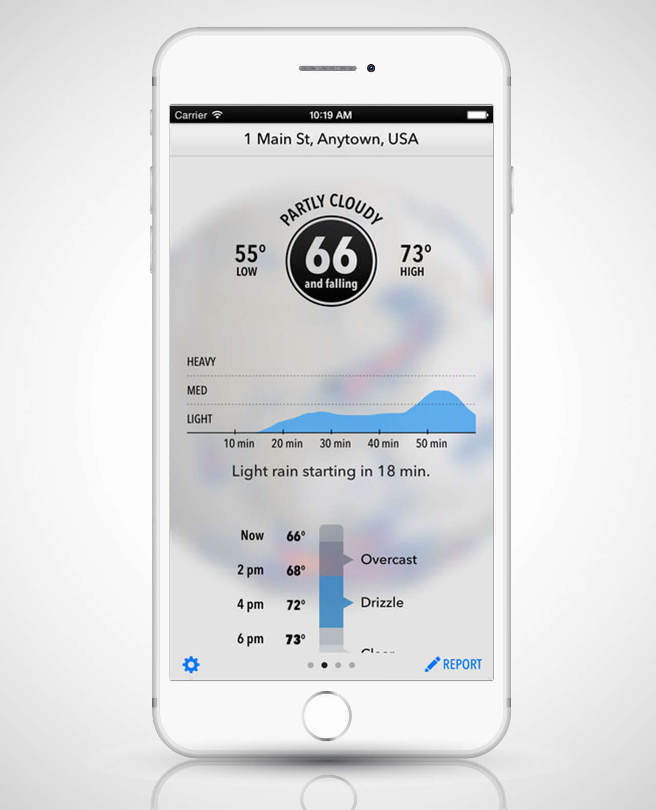 screenshot of Dark Sky app in an iPhone 6