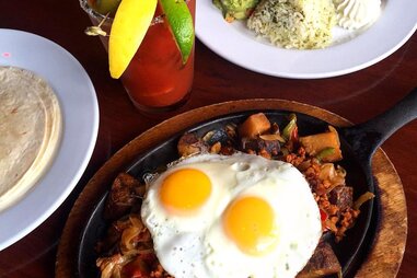 mexican eggs, beans and a bloody mary