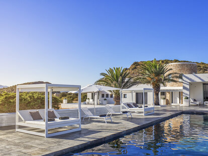 tropical resort pool cabanas