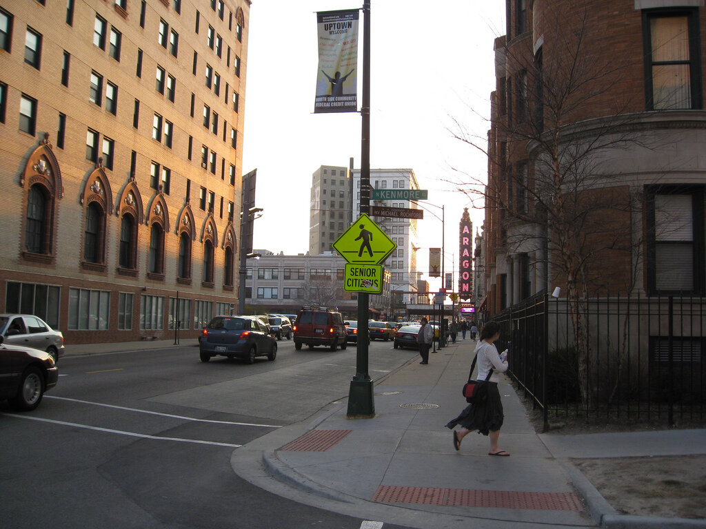 Woman walking down Chicago’s Lawrence street