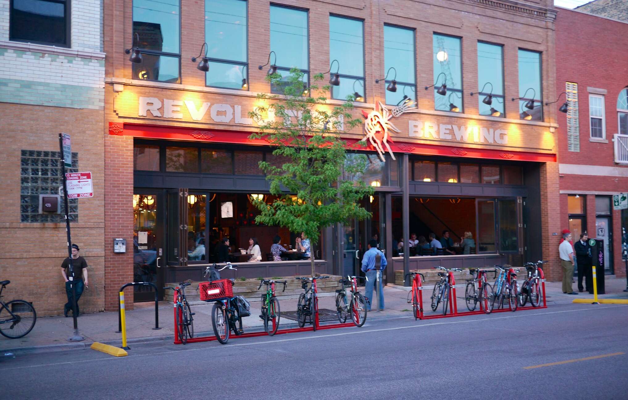New bike parking corral at Logan Square's Revolution Brewing