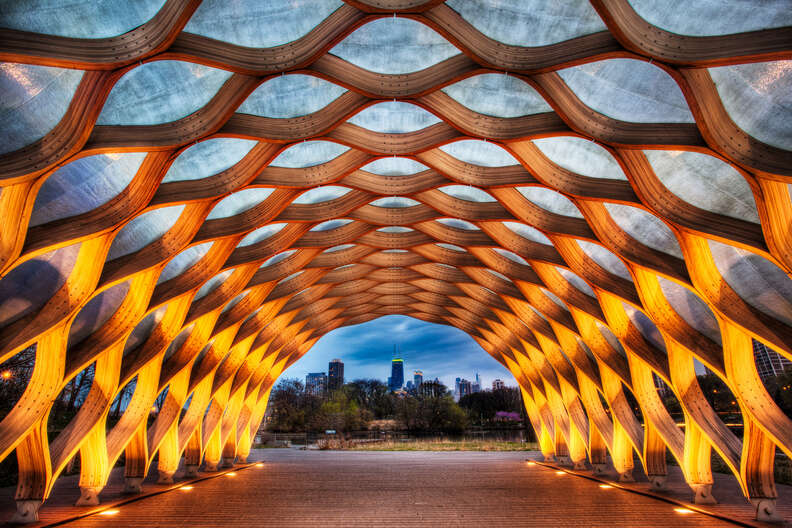 Lincoln park's lit tunnel at night
