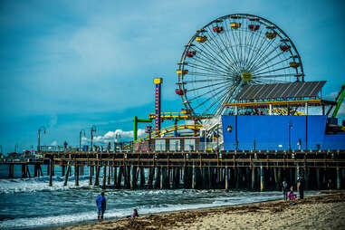 The ferris wheel at the santa monica pier in the afternoon