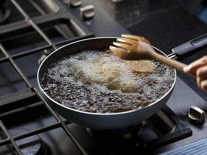 oil frying in a pan