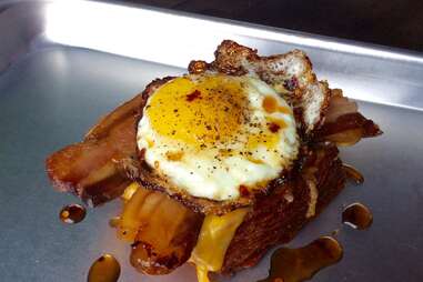 egg, bacon, toast and cheese at hunnymilk