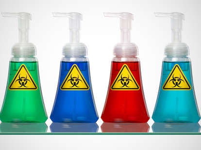 colorful handsoaps with toxic labels