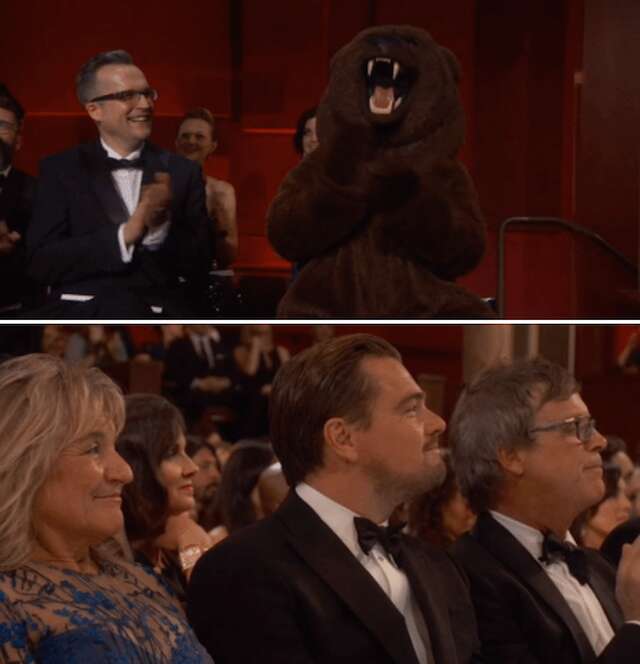 Leonardo DiCaprio and bear suit joke at Oscars