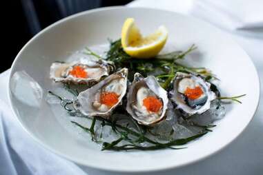 oysters on the half shell, seaweed