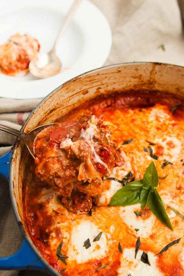 Lasagna cooked in a pot