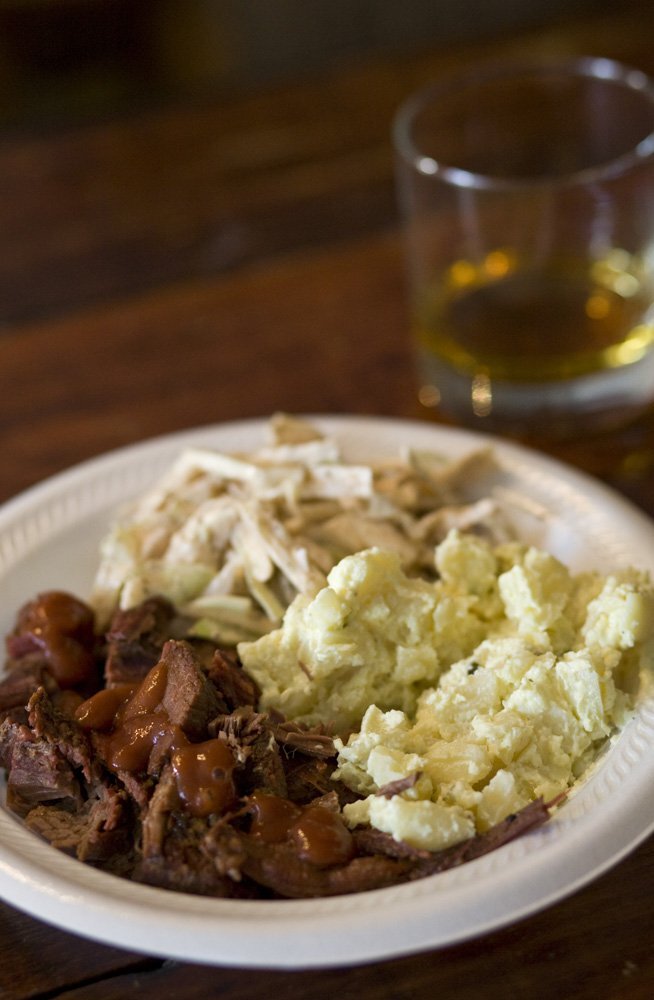 Plate of BBQed meat and potato