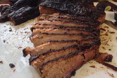 Brisket sliced and burnt on the edges