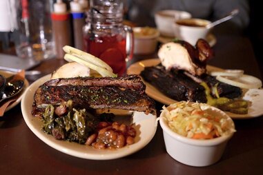 Brisket, beans, and a side of cole slaw