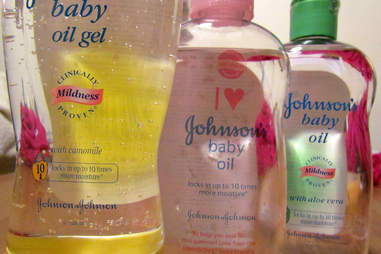 Bottles of Johnson's baby oil in a row