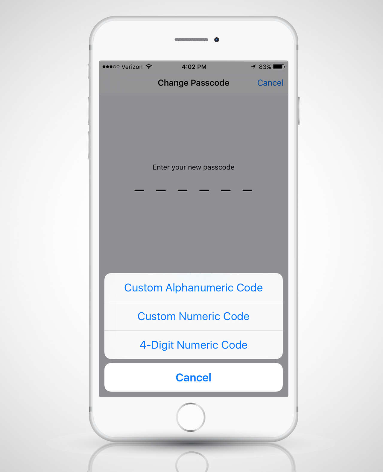 passcode setup for an iPhone 6s